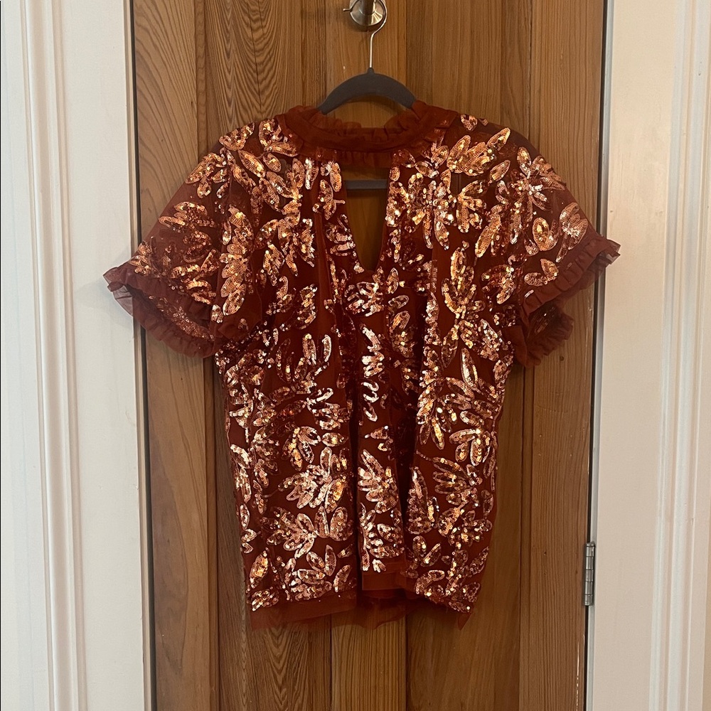 Anthropologie Red Sequin Blouse